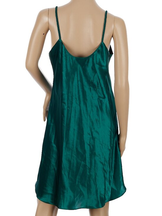 Vintage Intimate Emerald Green Embroidered Shiny Satin Nightie Slip Dress Medium - Picture 5 of 7